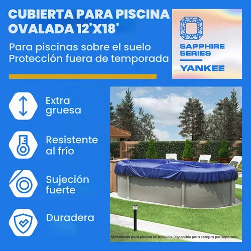 Vista 8 de Yankee - Cubierta para piscina ovalada de 12 x 18 pies para piscinas sobre el suelo