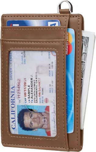 Vista 2 de Casmonal. - Billetera de bolsillo frontal minimalista con bloqueo RFID, tarjetero, para hombre y mujer., Crazy Horse Khaki Light), cs008010