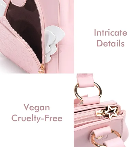 Vista 6 de BelugaDesign Sakura Purse - Bolso bandolera Kawaii rosa pastel para niñas y mujeres Bolso bandolera de princesa Cardcaptor Moon Anime Heart Wing