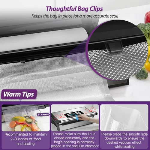 Vista 2 de 98kPa Vacuum Sealer for Food, 10-in-1 Vacuum Sealer Machine