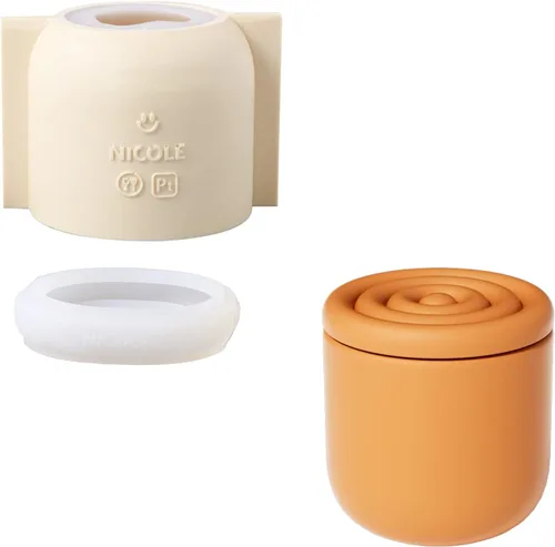 Vista 7 de BOOWAN NICOLE Molde de silicona para tarro cilíndrico, molde de cemento para recipientes de vela con tapa para bricolaje (SH0976-1+SH0976-2)