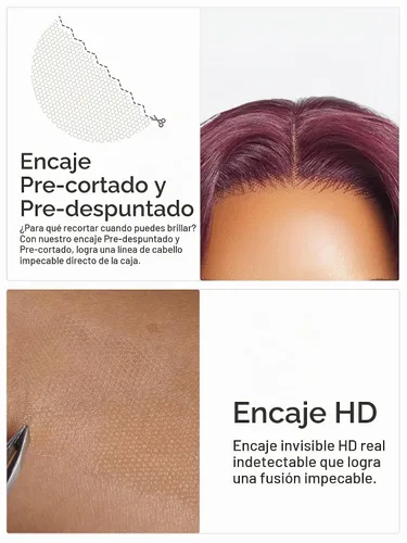Vista 3 de LUVME HAIR Peluca Bob de Cabello Humano Borgoña 99J de 10'', Peluca de Cierre de Encaje HD Sin Pegamento Precortada y Predepilada, Elegante Rojo