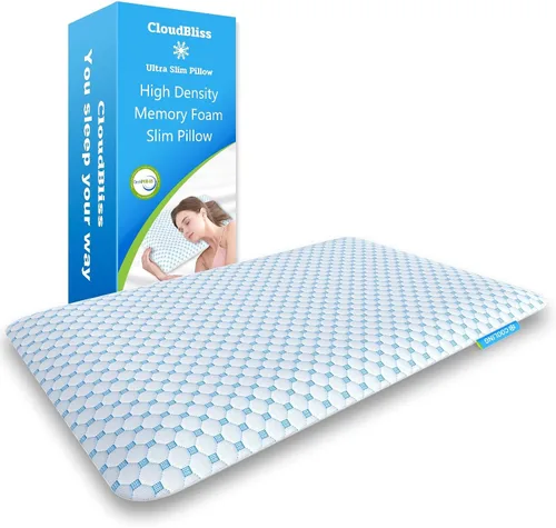 Vista 9 de CloudBliss Almohadas ultra delgadas de 3.3 pulgadas para lado Espalda Dormir boca abajo, almohada plana de espuma viscoelástica, almohadas