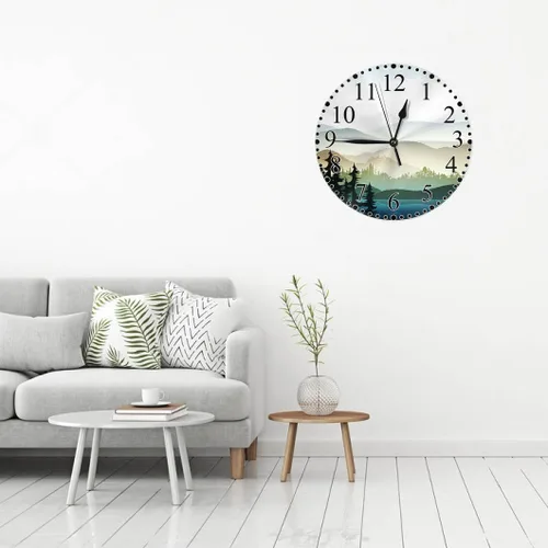 Vista 5 de Reloj de pared de paisaje natural, montaña y lago Natures Hills, árbol en ríos, reloj silencioso de 10 pulgadas sin tictac, funciona