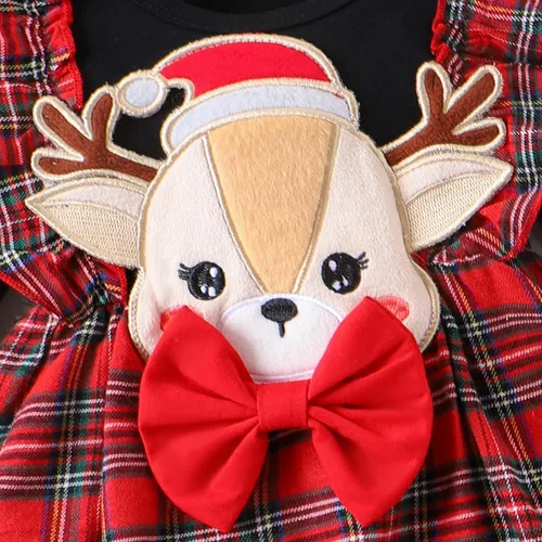 Vista 4 de Vestido de Navidad para niña pequeña, vestido de Acción de Gracias, vestido de retazos con volantes, vestido de manga larga para bebé