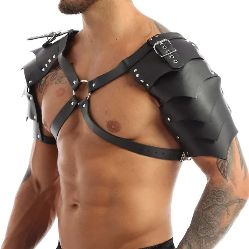 Vista 3 de Arnés de cuero PU para hombres hebilla ajustable cuerpo pecho liguero Cosplay club nocturno sexy punk pecho cinturón club