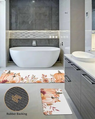 Vista 5 de Tapete de baño de calabaza rosa naranja para bañera, antideslizante, de secado rápido y absorbente, de tierra de diatomeas, fregadero de ducha