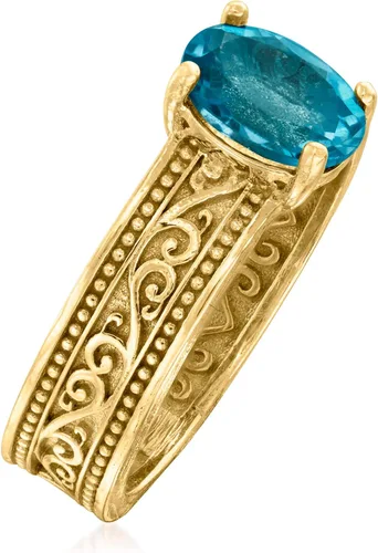 Vista 3 de Ross-Simons 1.50 Carat London Blue Topaz Scrollwork Ring in 18kt Gold Over Sterling