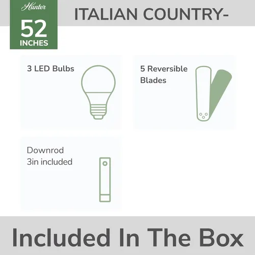 Vista 6 de Ventilador de techo con luz Hunter 53200, de 52 pulgadas, al estilo de campo italiano, color cacao