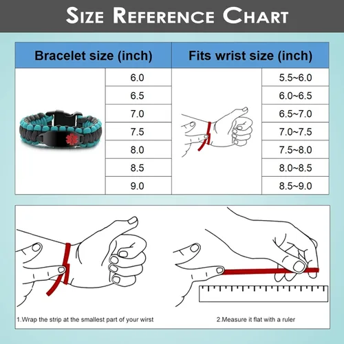Vista 11 de Pulsera de alerta médica Paracord para hombres y mujeres Pulsera de identificación médica de acero inoxidable con hebillas de liberación lateral