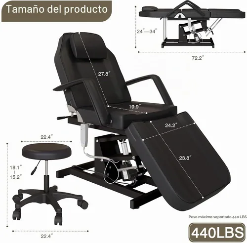 Vista 2 de Cama facial eléctrica para esteticista, mesa de masaje resistente Negro