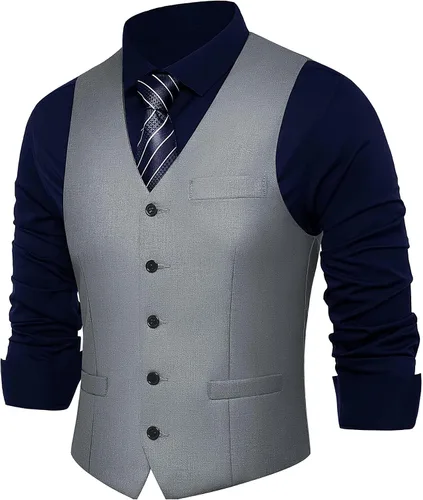 Vista 10 de BABEYOND Chaleco de traje para hombre, chaleco ajustado, chaleco de vestir de negocios para traje de esmoquin Rayas negras