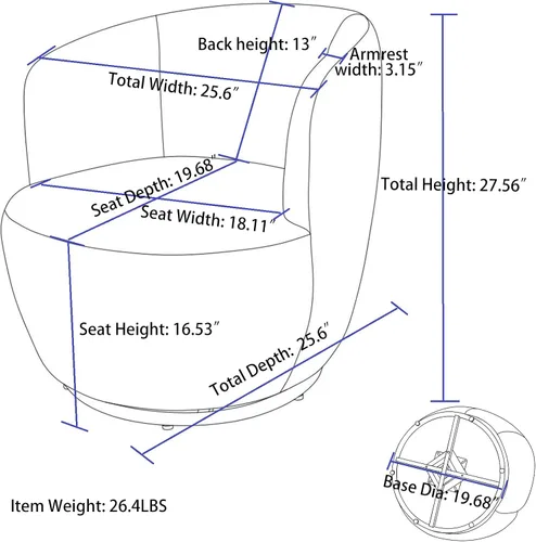 Vista 7 de JEEOHEY Silla giratoria con diseño de barril para sofá, moderna tela de peluche, silla giratoria de 360 grados, silla pequeña para guardería, sala