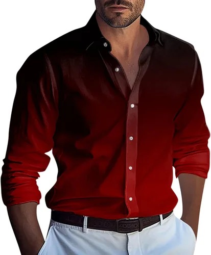 Vista 7 de Ymosrh Camisas de manga larga para hombre, color degradado, con botones, casual, formal, para boda, graduación, tallas M-3XL