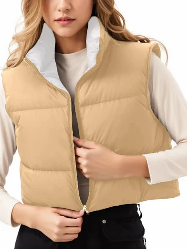 Vista 2 de Unidear Chaleco acolchado para mujer, ligero, reversible, sin mangas, con cremallera, acolchado, para invierno, Y2K