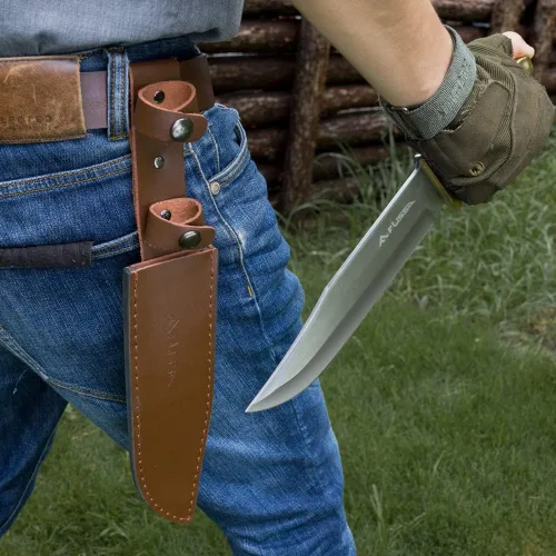 Vista 6 de FLISSA Cuchillo de caza de supervivencia con funda y cuchillo de caza Bowie de 14 pulgadas