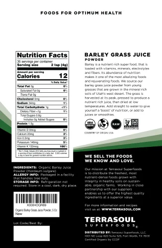 Vista 2 de Terrasoul Superfoods Jugo de hierba de cebada orgánica en polvo, 10 onzas, cultivado en Estados Unidos, hecho de jugo concentrado, superior a