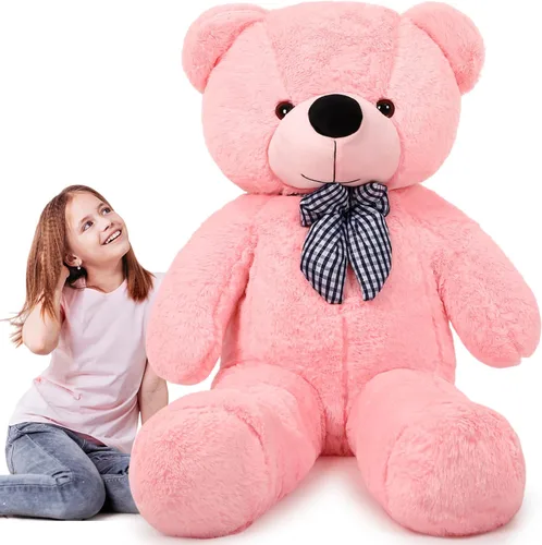 Vista 9 de Soulchen Oso gigante de 47 pulgadas, suave, grande, de peluche, de gran tamaño, con lazo, regalo de cumpleaños, baby shower, recuerdos de fiesta