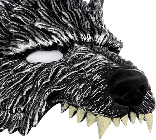 Vista 4 de KIHOARL Máscara de lobo - Máscara de media cara de hombre lobo para disfraz de cosplay