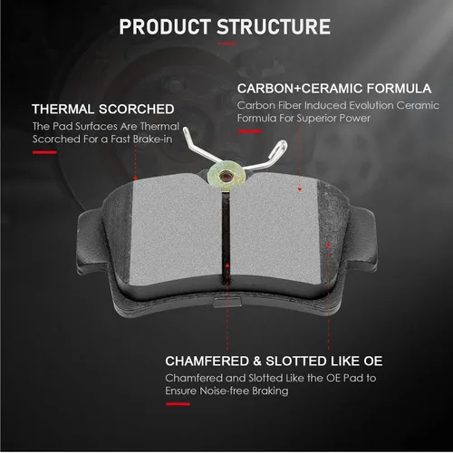 Vista 2 de Cciyu D627 Kit de 4 piezas de pastillas de freno cerámicas traseras 1994-2004 para Ford Mustang