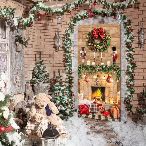 Vista 6 de Buryeah Decoración de puerta de Navidad, cubierta de puerta de chimenea de Navidad, pancarta de cascanueces de Navidad, telón de fondo, soporte