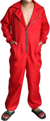 Vista 2 de Angelaicos Conjunto completo de overoles unisex rojos para fiesta de Halloween