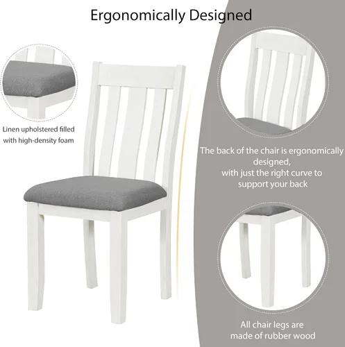 Vista 3 de RUNWON Juego de comedor retro de madera de 7 piezas con mesa extensible y 6 sillas tapizadas para el hogar, marrón antiguo y blanco Marrón