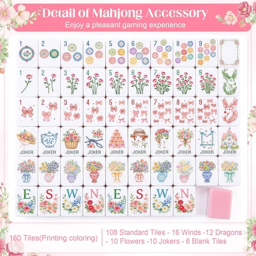 Vista 4 de Thenshop 160 piezas vintage americano Mahjong azulejos de 1.2 pulgadas