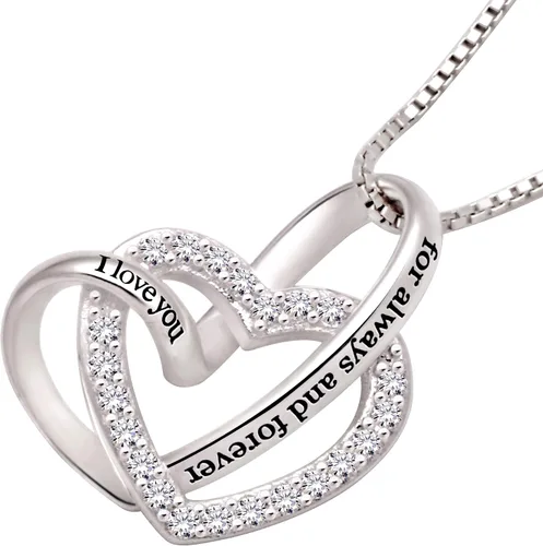 Vista 2 de ALOV Sterling Silver joyas, collar con corazón amor de circonio cúbico "I love you for always and forever