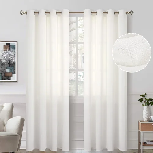Vista 48 de BGment Cortinas cortas de lino transparente de 40 pulgadas para cafetería, con ojales, filtrado de luz, semitransparentes para ventanas pequeñas