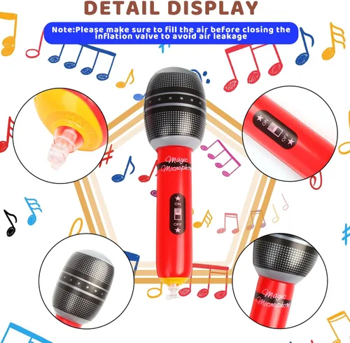 Vista 3 de CCINEE Paquete de 12 micrófonos inflables, micrófono inflable gigante de 9.4 pulgadas, accesorios de micrófono inflable para conciertos musicales