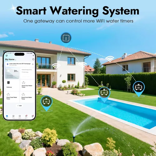 Vista 9 de Temporizador de agua WiFi de 2 zonas, entrada de latón, temporizador de aspersor para manguera de jardín, control remoto por aplicación