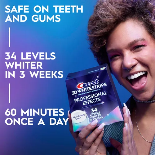 Vista 2 de Crest 3D Whitestrips Efectos Profesionales + Luz LED – Kit de blanqueamiento de dientes, 1 luz + 20 tratamientos, cada uno con 1 superior/1