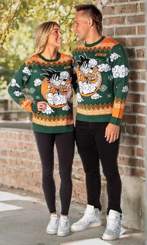 Vista 6 de Dragon Ball Z Suéter Navideño Feo para Hombre de Goku Niño en Nube Nimbus de Punto Tipo Pullover