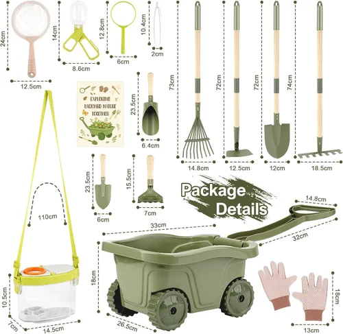 Vista 3 de Dreamon Herramientas de jardinería para niños y kit de atrapador de insectos, juguetes para exteriores 2 en 1 con carretilla y casa de insectos