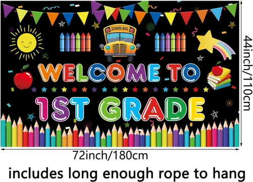 Vista 5 de Cartel de bienvenida al primer grado, telón de fondo grande para decoración del primer día de escuela, bienvenido a la escuela, primer día de jardín