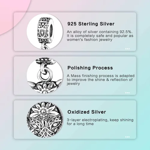 Vista 134 de LUXILLA Abalorio de plata de ley 925 para madre, hija, abuela, para familia, amor, madre, hija, abuela, para pulseras, collares, dijes, abalorios