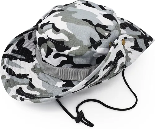 Vista 11 de Sombrero de ala ancha para exteriores, sombrero de protección solar, estilo clásico del ejército de combate de los Estados Unidos, gorra de sol
