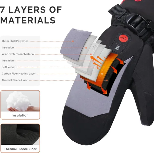 Vista 3 de Guantes térmicos para hombres, mujeres y niños, guantes de esquí con batería recargable eléctrica para patinaje de invierno, nieve, camping