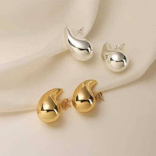 Vista 5 de Aretes gruesos de lágrima para mujer, juego de aretes de aro de oro de moda, aretes de oro