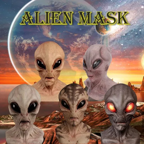 Vista 2 de Máscara de alienígena de Halloween para adultos, realista, máscara de anciano espeluznante, máscara realista de alienígena, máscara de goma