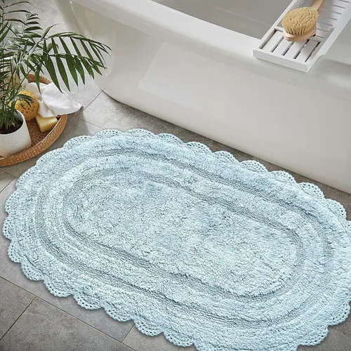 Vista 18 de Chardin home Alfombra de baño de ganchillo beige, alfombra de baño ovalada 100% algodón con borde de ganchillo artesanal hecho a mano, alfombra