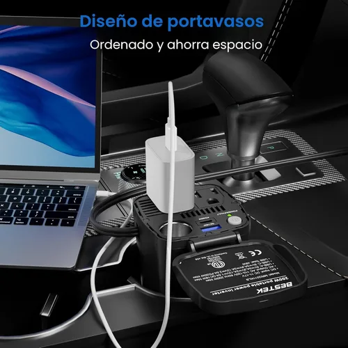 Vista 6 de BESTEK Inversor de corriente de 200 W, adaptador de toma de corriente de enchufe de coche de 12 V CC a 110 V CA con [USB-C de 30 W]/cargador rápido