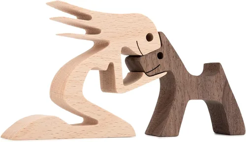 Vista 7 de Estatuas personalizadas de madera con nombre grabado, esculturas de humanos y perros
