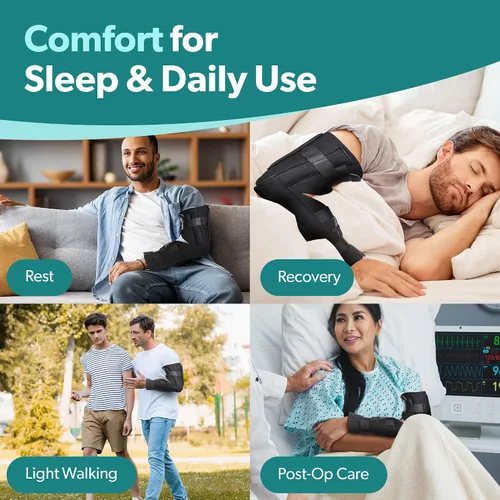 Vista 6 de BraceAbility Soporte inmovilizador de codo Férula de ortesis de antebrazo de brazo largo extraíble para antebrazo blando para suprarcondilo roto