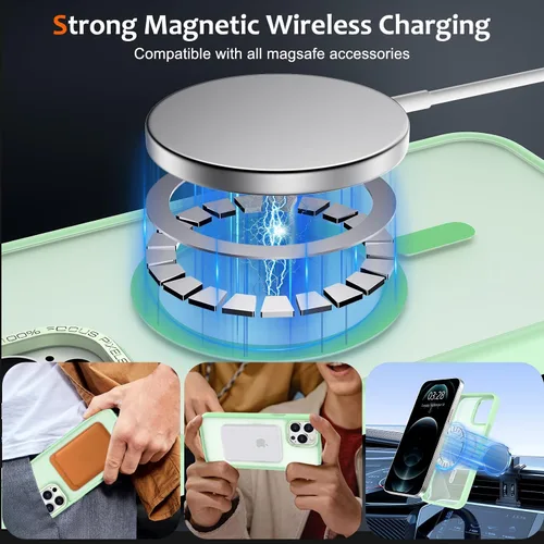 Vista 989 de Anuck - Funda magnética para iPhone 11 compatible con MagSafe, carcasa trasera mate translúcida dura, borde de TPU, delgada, resistente a impactos