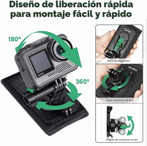 Vista 3 de AKASO Brave 7 LE - Kit de accesorios de montaje para cámara de acción y mochila de liberación rápida