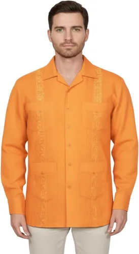 Vista 5 de NE PEOPLE Camisa de manga larga bordada con botones de guayabera cubana para hombre (S-4XL)