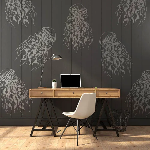 Vista 3 de Plantilla de pared de medusas grandes – Plantillas grandes para pintar paredes – Prueba plantillas en lugar de papel tapiz – Plantillas modernas