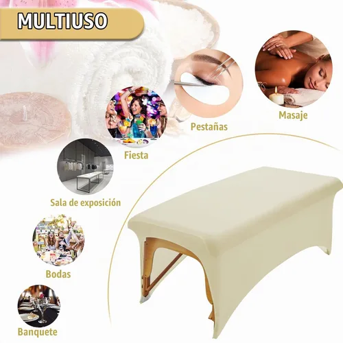 Vista 3 de Funda de cama elástica para cama de extensión de pestañas (beige) Juego de sábanas protectoras de spa para cama de pestañas o cama de masaje
